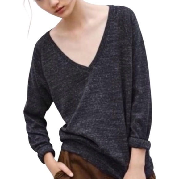 ARITZIA Wilfred Sherbrooke Marled Black Long Sleeve V-Neck Lightweight Sweater - Picture 9 of 10